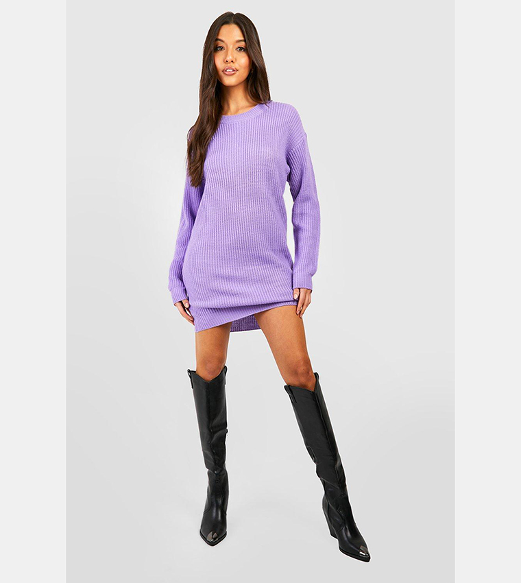 Buy Boohoo Crew Neck Sweater Dress In Purple 6thStreet Kuwait