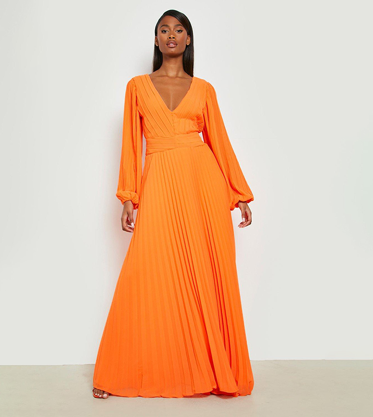 Chiffon pleated shop plunge maxi dress