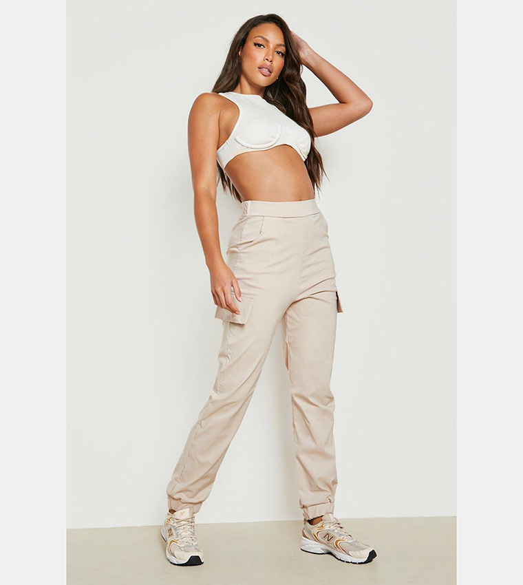 Buy Boohoo Elastic Waist Tall Cargo Pants In Beige