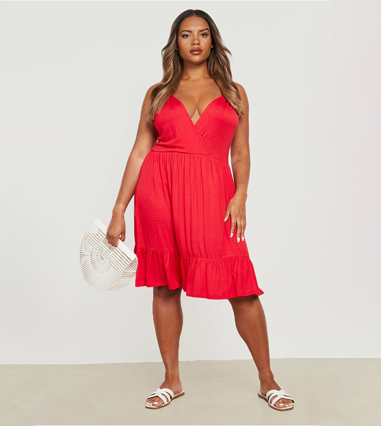 Buy Boohoo Jersey Tiered Swing Sun Dress In Red 6thStreet Bahrain