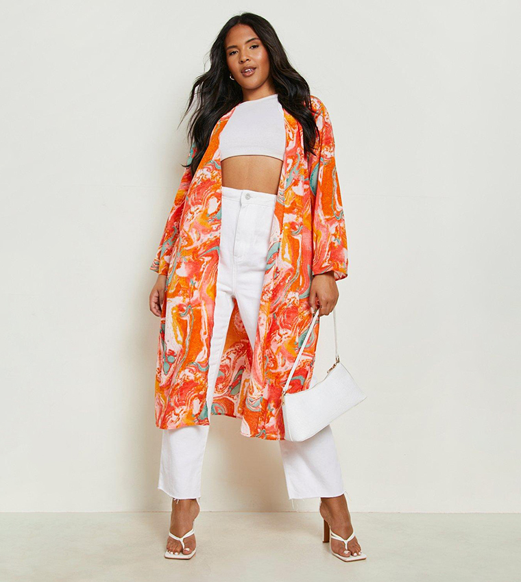 Buy Boohoo Marble Woven Midi Kimono In Red 6thStreet Bahrain