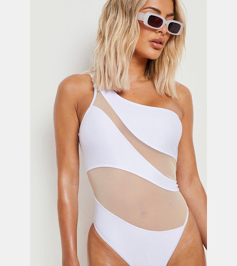 Mesh Insert One Shoulder Swimsuit