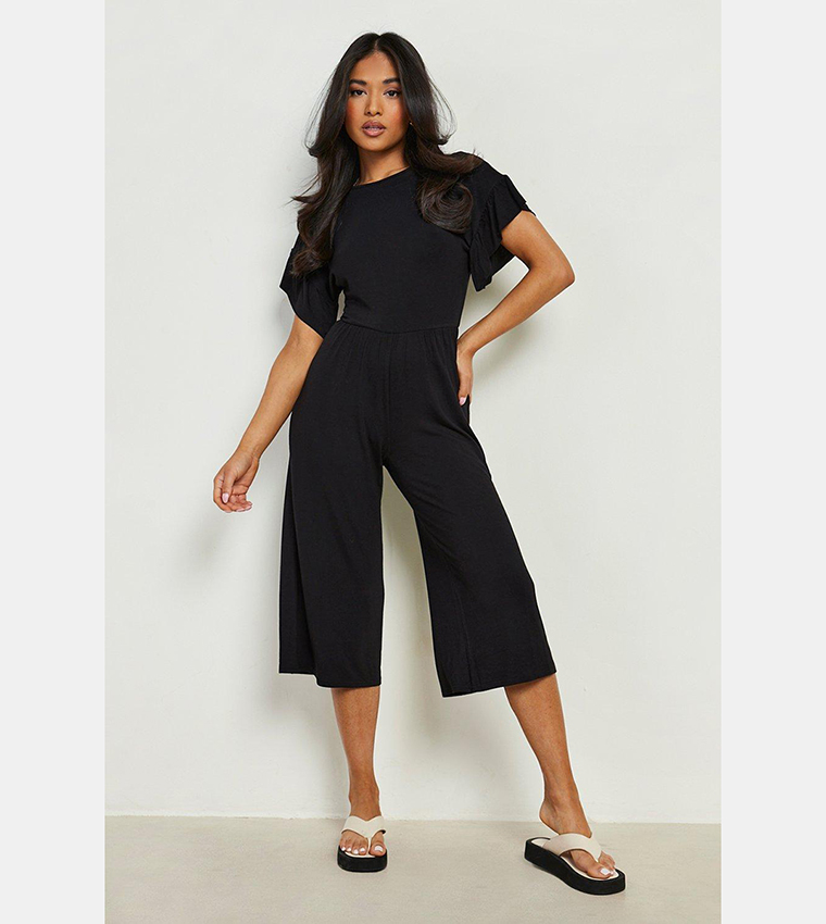 Black jumpsuit with ruffle shops sleeves