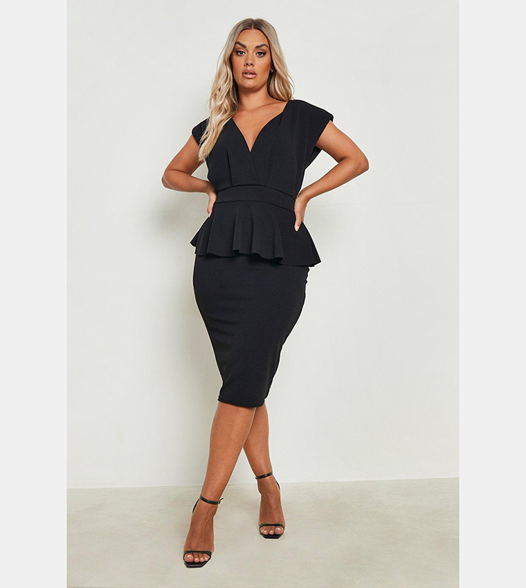 Buy Boohoo Peplum Plunge Midi Dress In Black 6thStreet Oman