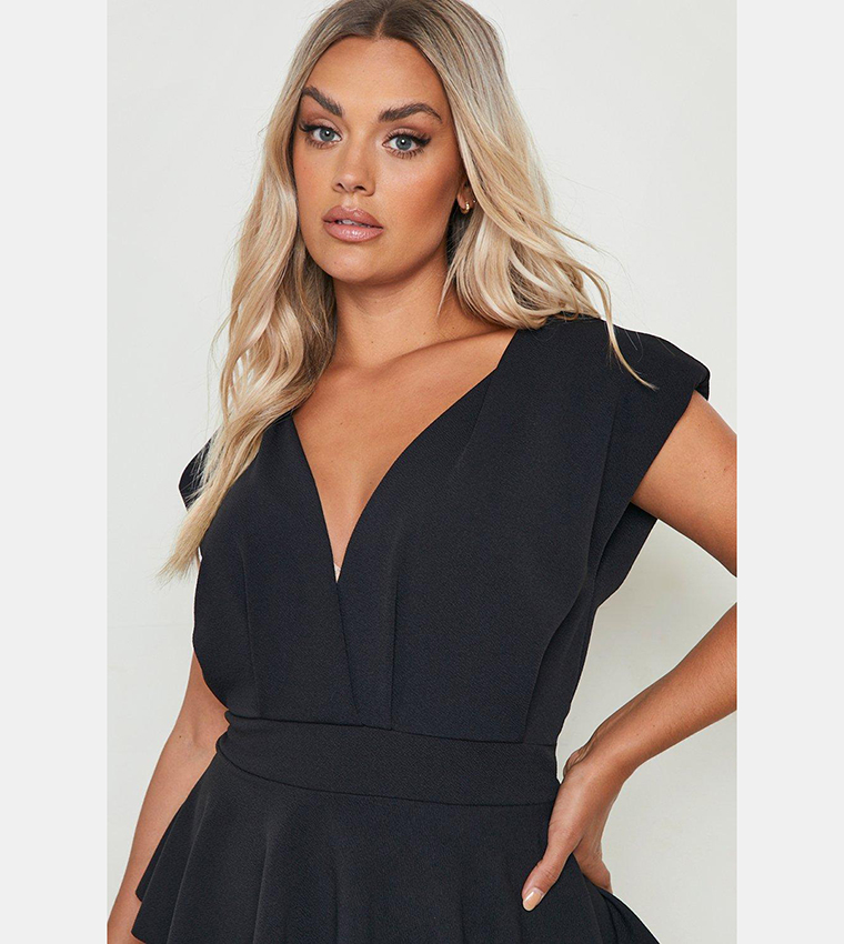 Buy Boohoo Peplum Plunge Midi Dress In Black