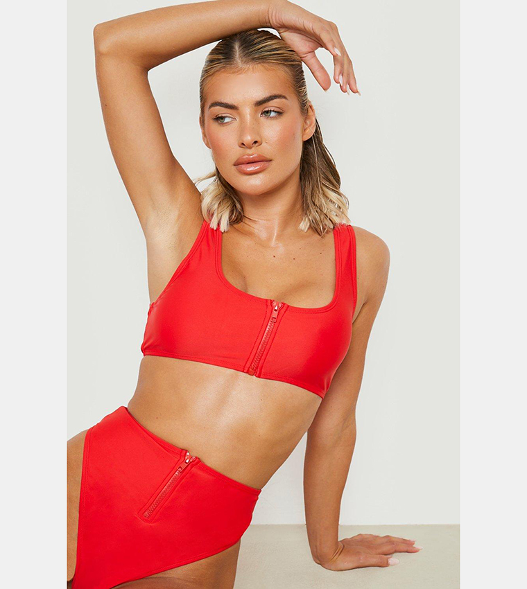 Buy Boohoo Fuller Bust Underwired Cupped Bikini Top In Red