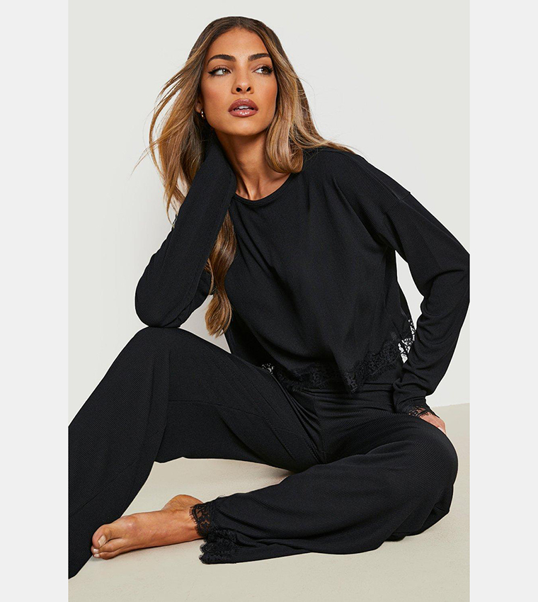 Buy Boohoo Eyelash Lace Trim Cami And Shorty Pyjama Set In Black