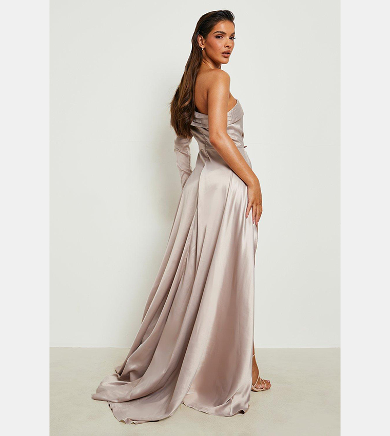 sachin and babi light blue dress Buy Boohoo Satin Open Back Wrap Maxi Dress In Beige