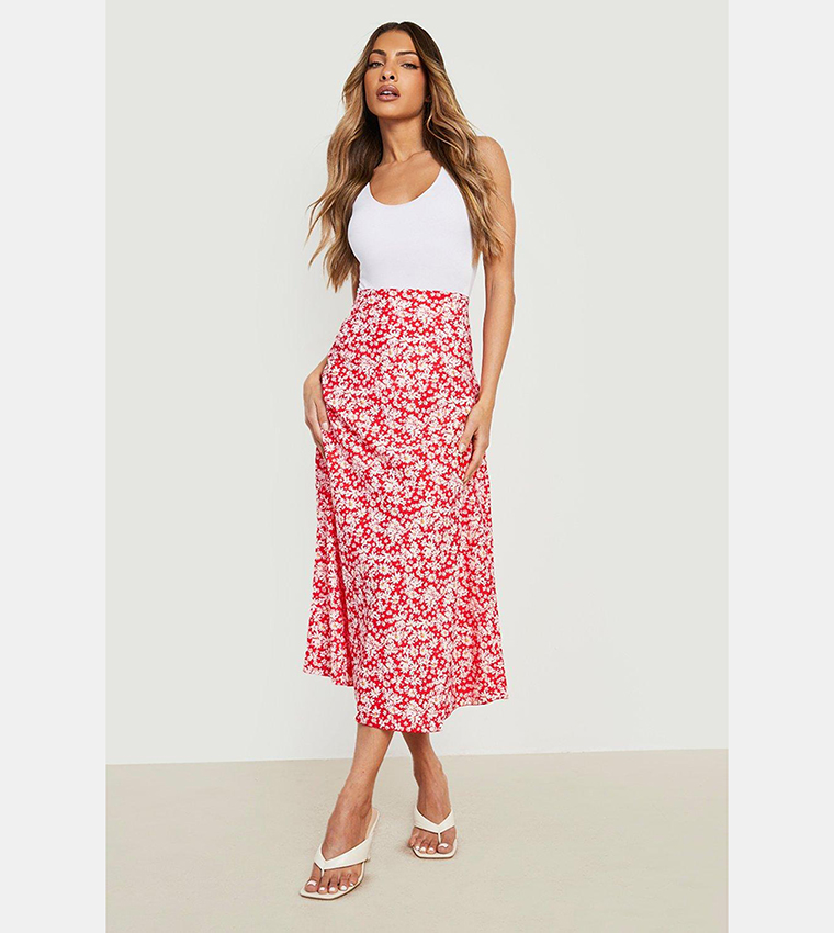 Silhouette Floral Bias Cut Slip Maxi Skirt