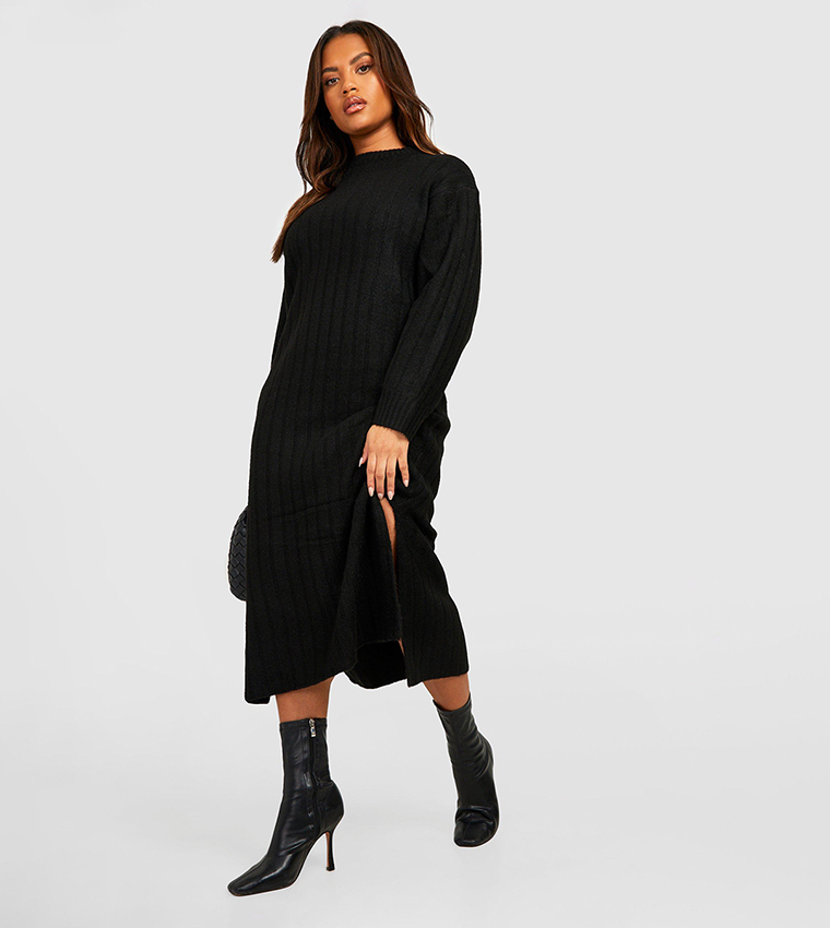 Buy Boohoo Chunky Rib Knitted Midaxi Dress In Black 6thStreet UAE