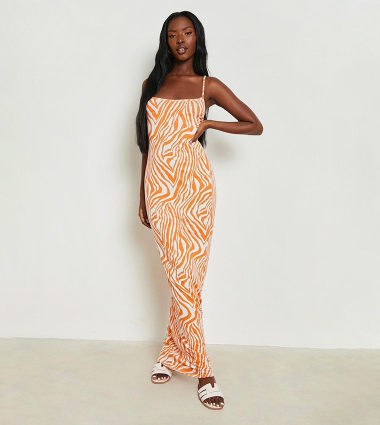 Orange animal 2024 print dress