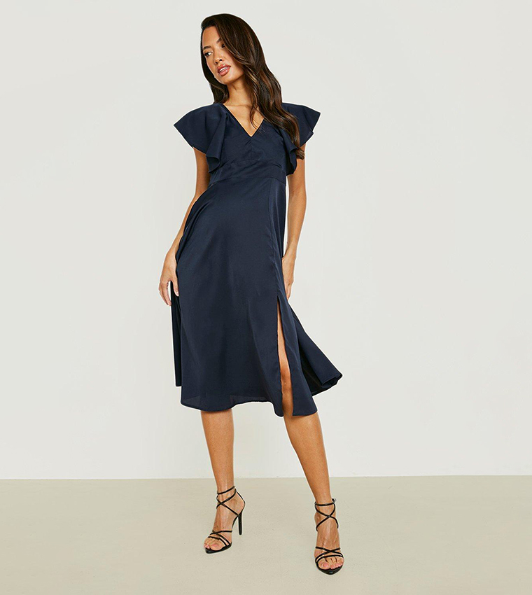 Maternity Occasion Tie Back Frill Midi Dress