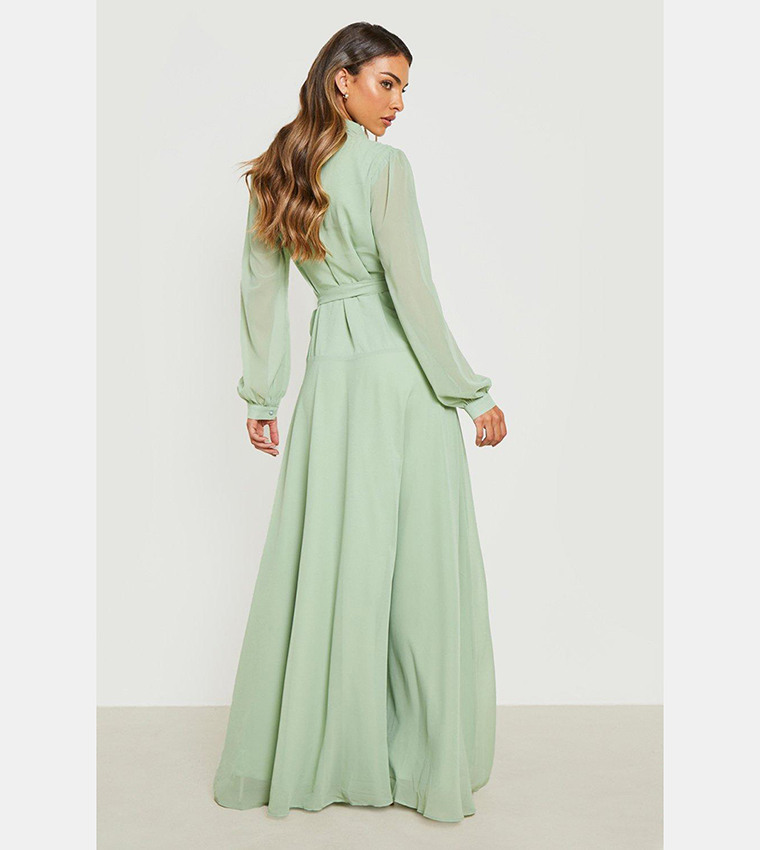 Long sleeve cheap chiffon wrap dress