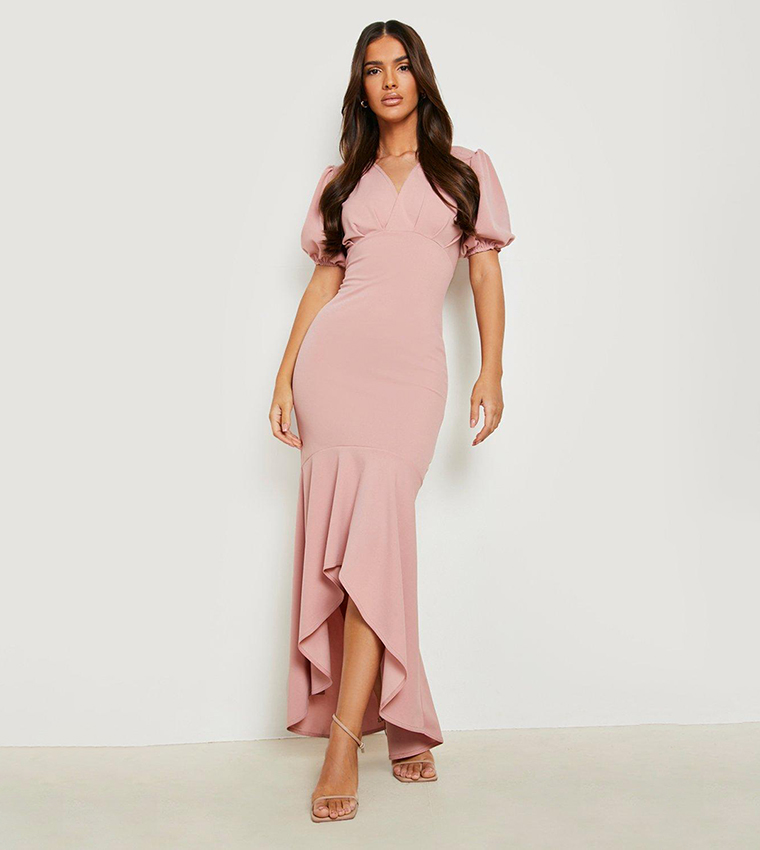Buy Boohoo Puff Sleeves Fishtail Maxi Dress In Pink | 6thstreet UAE Buy Boohoo Puff Sleeves Fishtail Maxi Dress In Pink | 6thstreet UAE