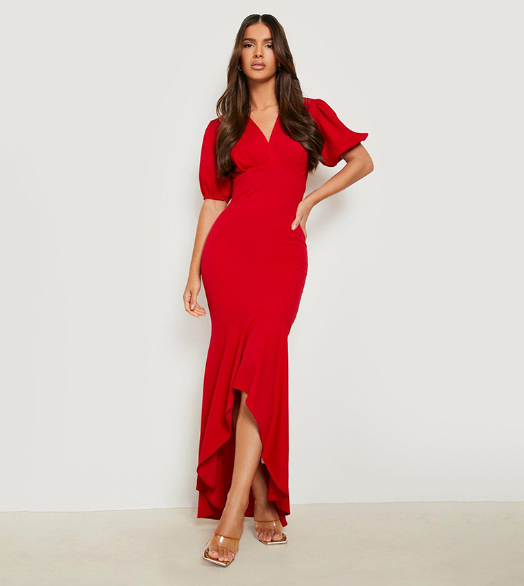 Red fishtail best sale maxi dress