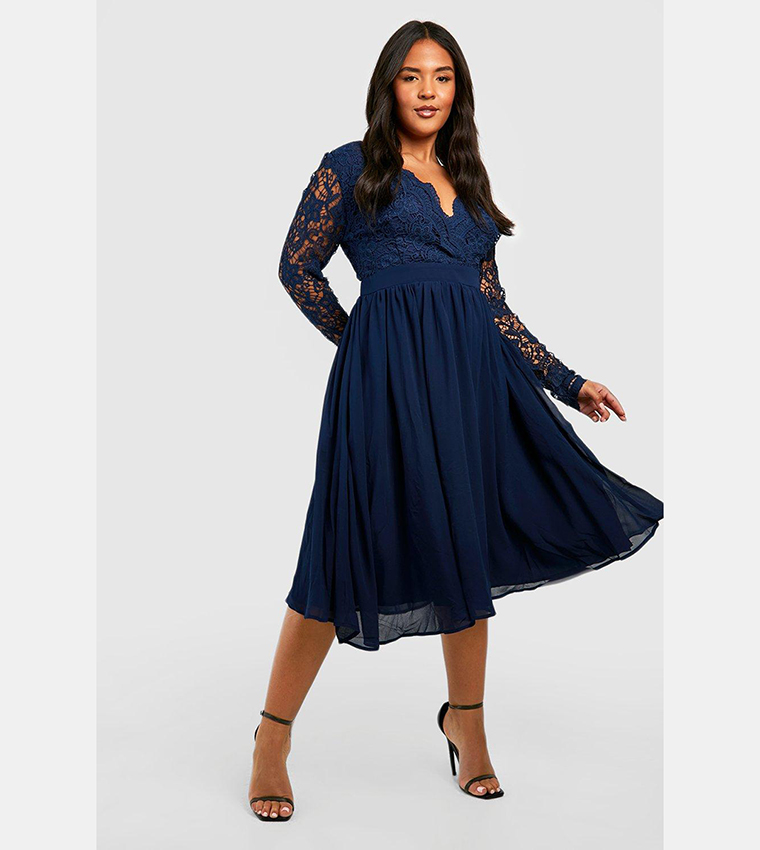 Boohoo navy skater dress best sale