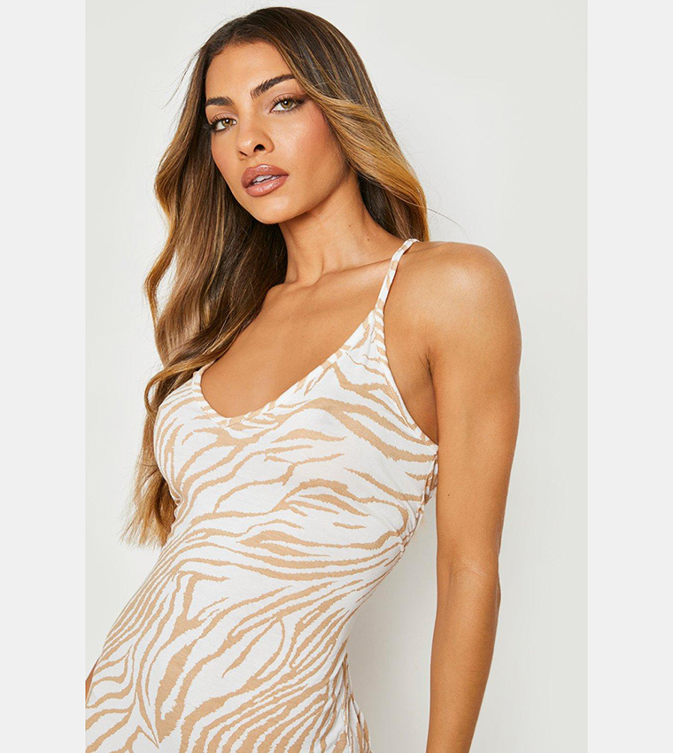 Buy Boohoo Zebra Print Slip Midi Jersey Dress In White | 6thstreet Kuwait