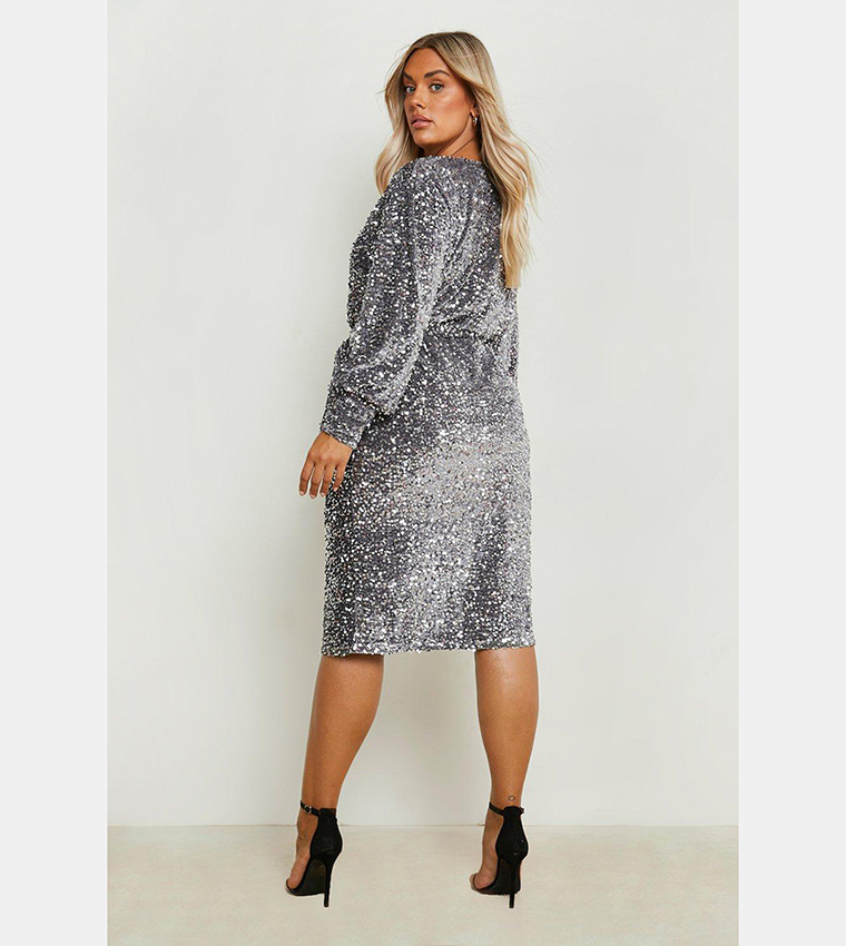 Velvet Sequins Wrap Midi Dress