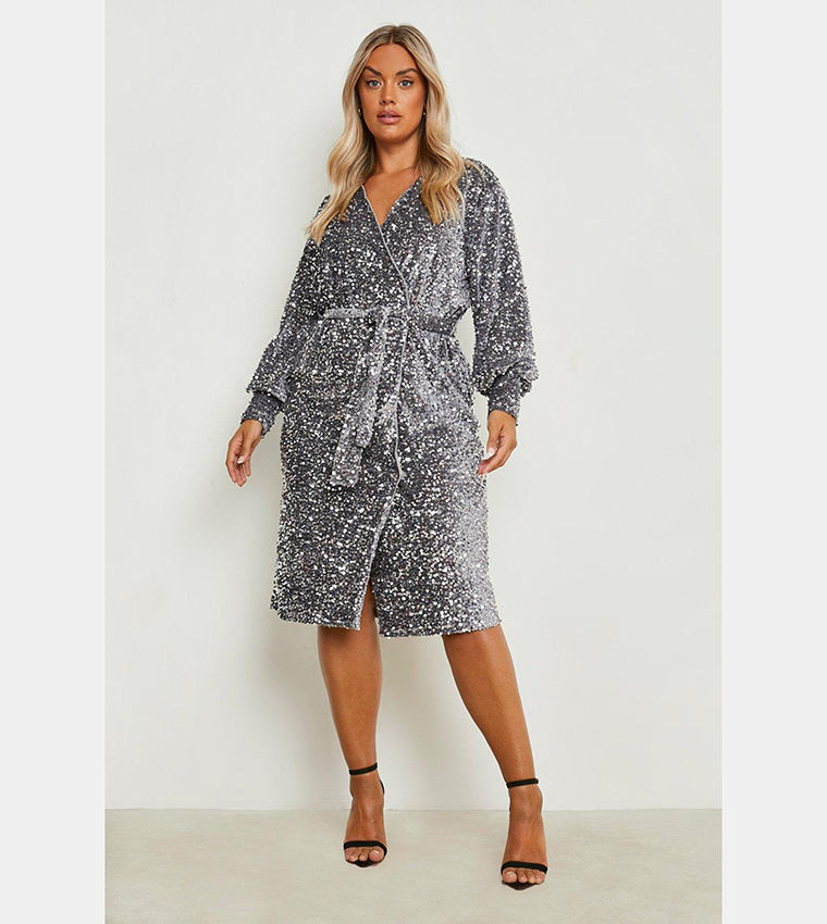Velvet Sequins Wrap Midi Dress