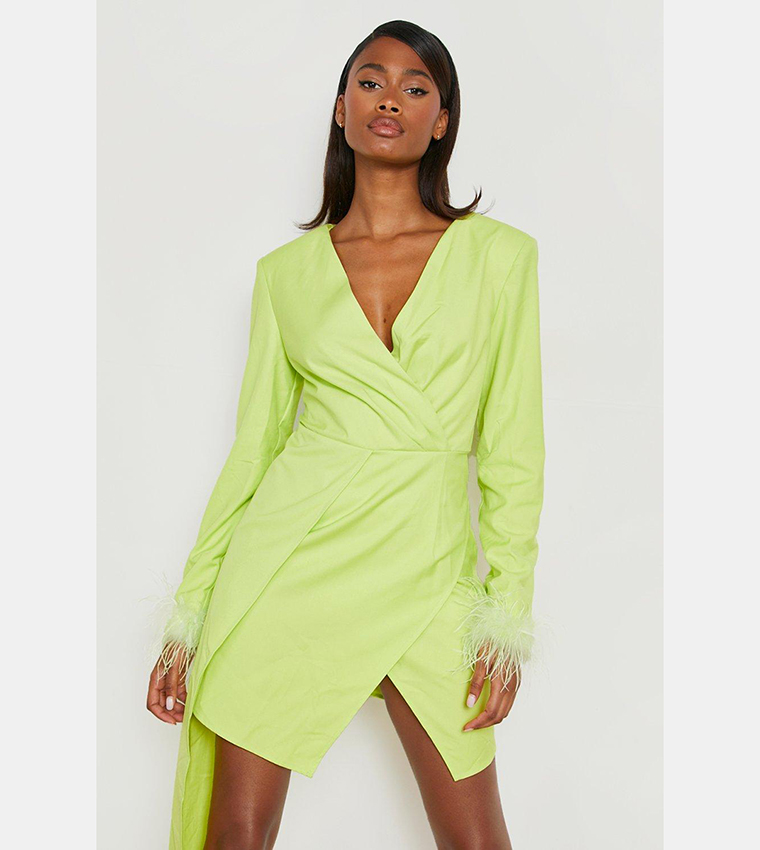 neon green wrap dress NEON GREEN SATIN MINI DRESS – codressing