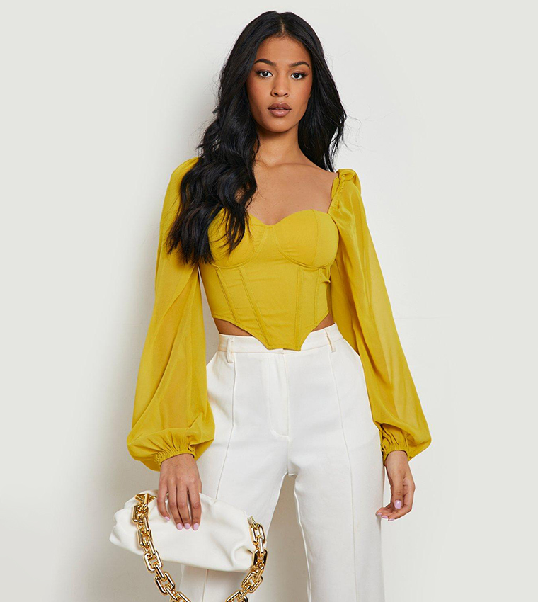 Buy Boohoo Tall Puff Sleeves Corset Top In Yellow 6thStreet Bahrain