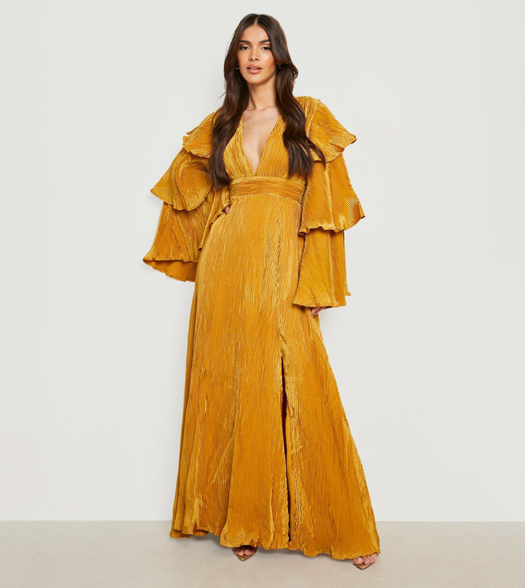 Buy Boohoo Layered Ruffle Sleeves Maxi Dress In Yellow 6thStreet