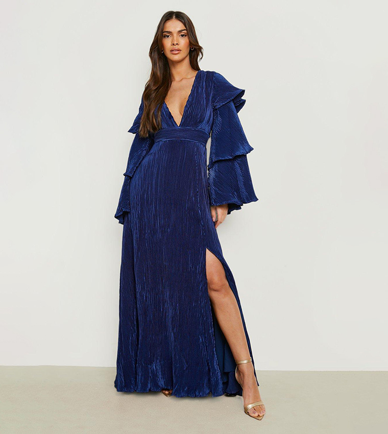 Buy Boohoo Layered Ruffle Sleeves Maxi Dress In Navy | 6thstreet Bahrain