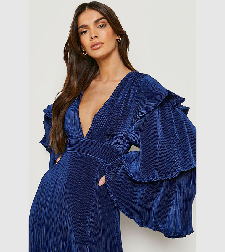 Buy Boohoo Layered Ruffle Sleeves Maxi Dress In Navy | 6thstreet Bahrain