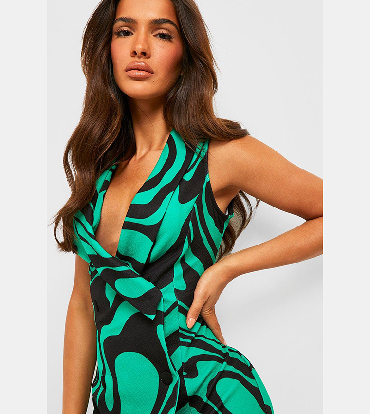 green sleeveless blazer dress LINDA SLEEVELESS BLAZER DRESS GREEN TWEED