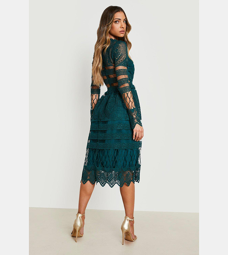 Buy Boohoo Boutique Lace Skater Bridesmaid Dress In Green