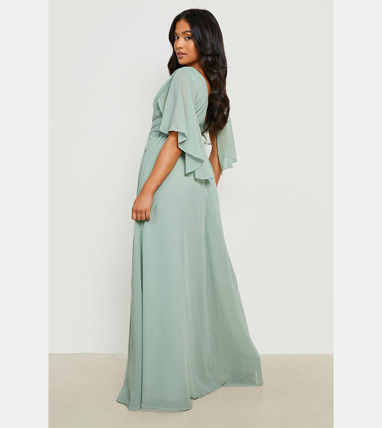 Buy Boohoo Bridesmaid Chiffon Angel Sleeves Wrap Maxi Dress In Green |  6thStreet Qatar