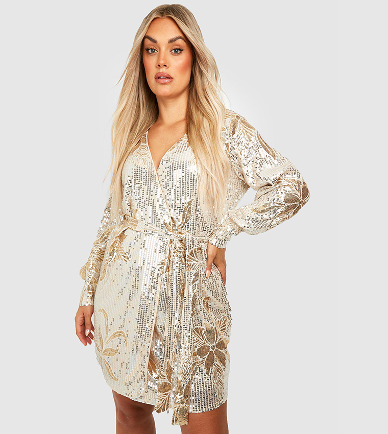 Sequin Wrap French Connection Gold Sequin Dress Buy Boohoo Floral Sequin  Tie Wrap Mini Dress In Gold 6thStreet Saudi Arabia
