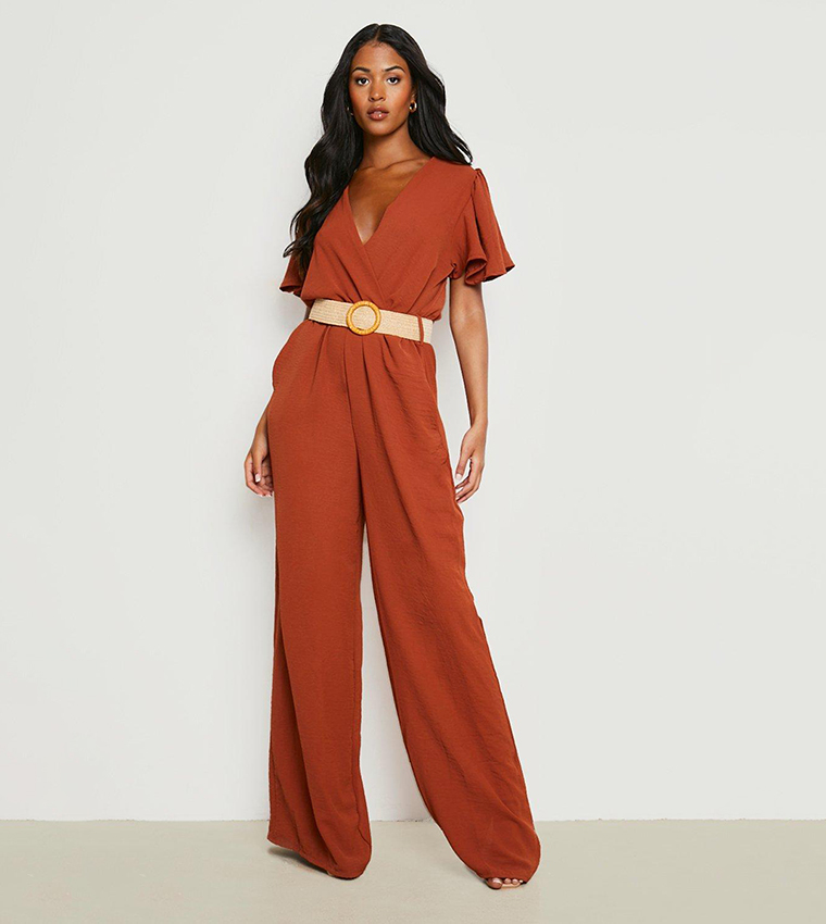 Tailored Linen Strappy Cut Out Detail Wide Leg Jumpsuit