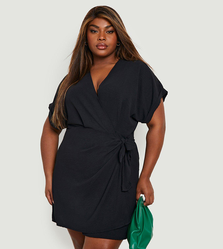 Woven Textured Tie Wrap Dress