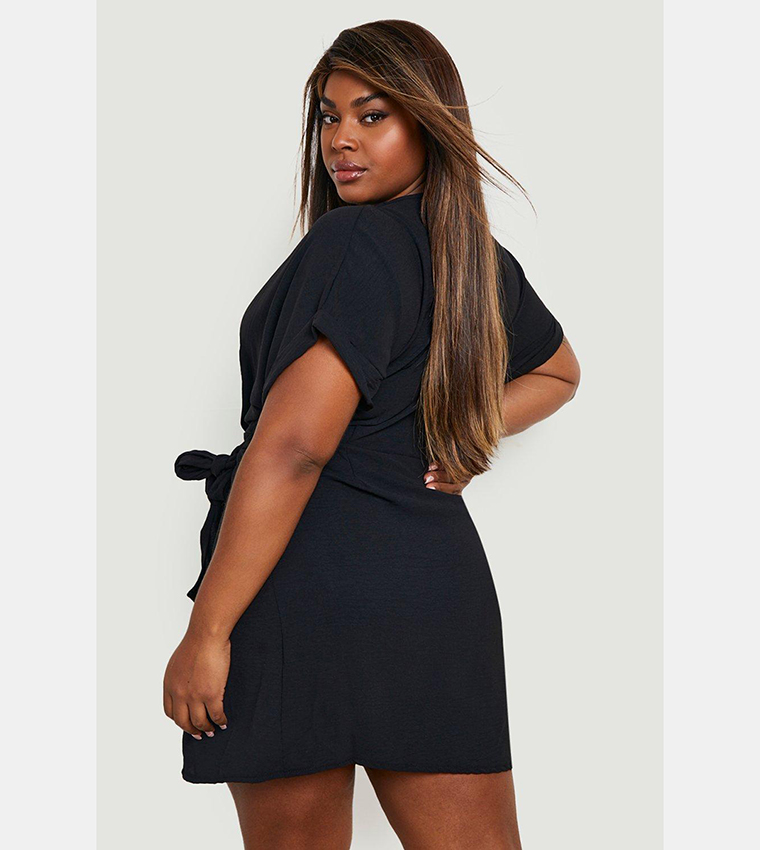 Woven Textured Tie Wrap Dress