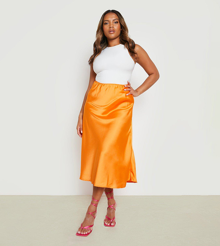 Buy Boohoo Satin Slip Midi Skirt In Orange 6thStreet Bahrain