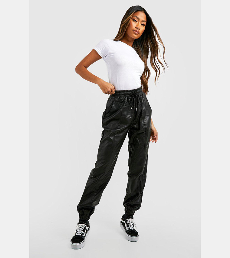 Buy Boohoo Premium Seam Detail Leather Look Joggers In Black 6thStreet Kuwait