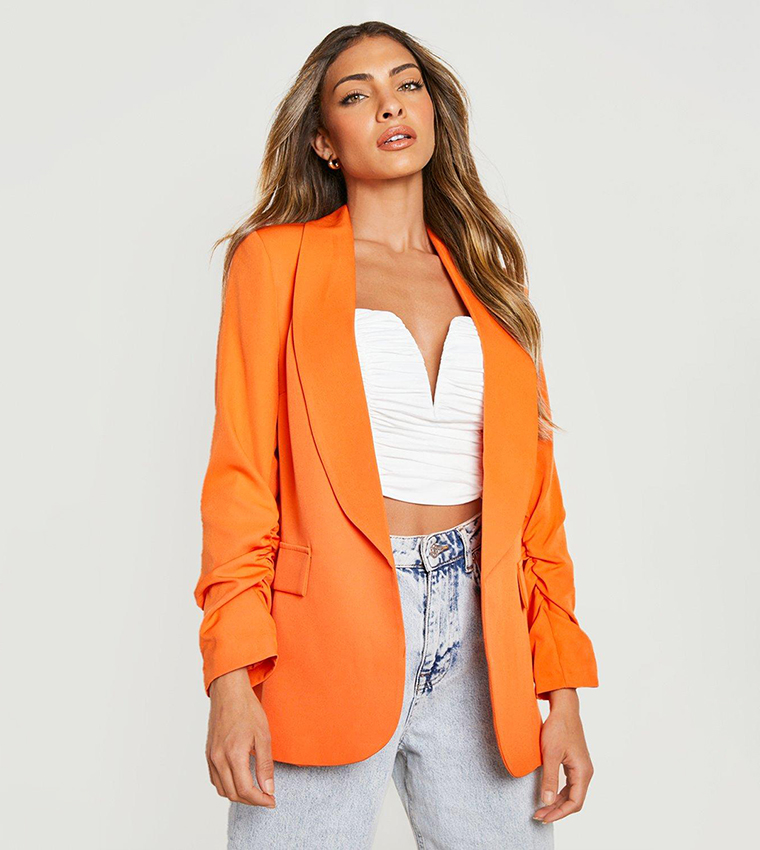 Buy Boohoo Ruched Sleeves Tailored Blazer In Orange 6thStreet UAE