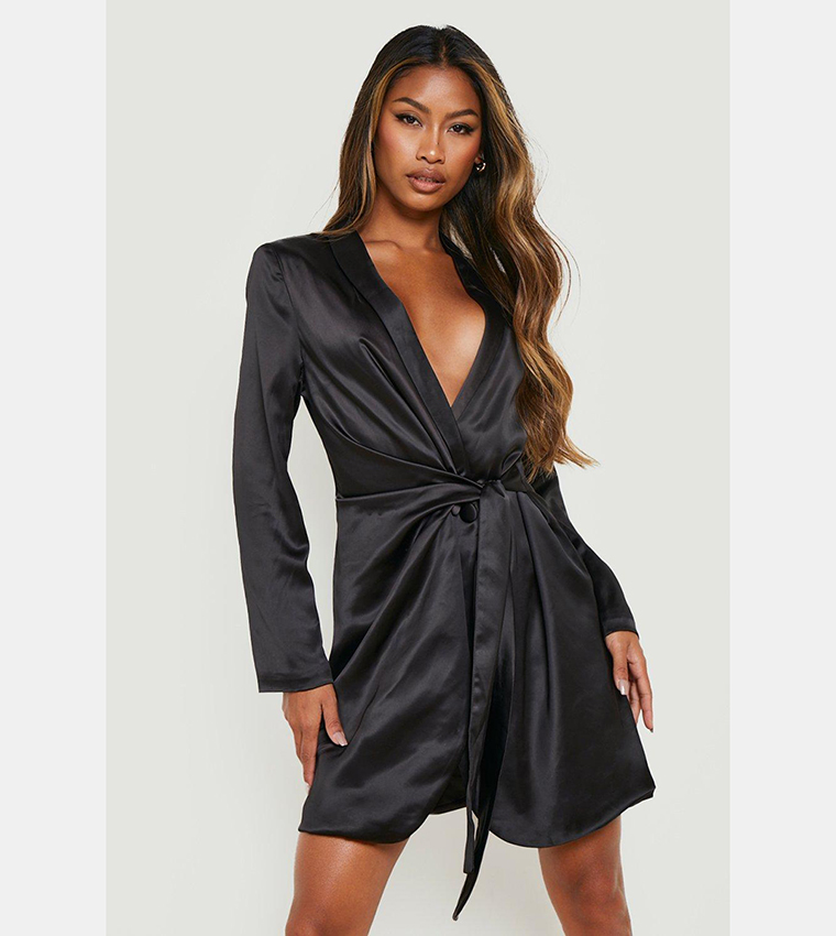 Boohoo satin clearance belted wrap dress