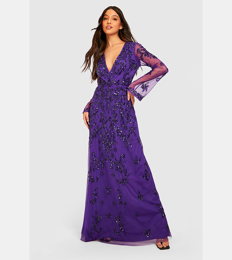 boohoo embellished maxi dress Coast Women's Linear Sequin Embellished Long Sleeve Maxi Dress in Blush | Size: 8