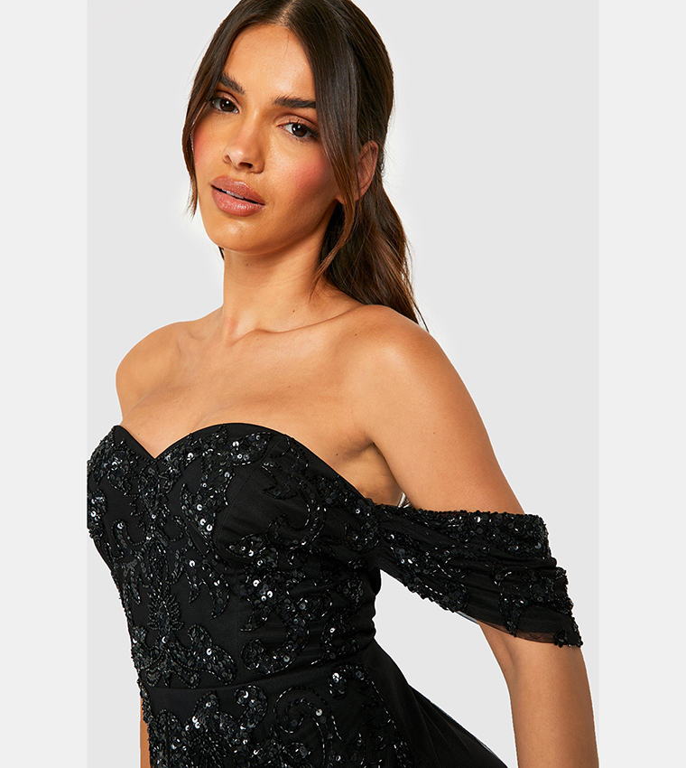 Buy Boohoo Embellished Bardot Maxi Dress In Black 6thstreet Saudi Arabia