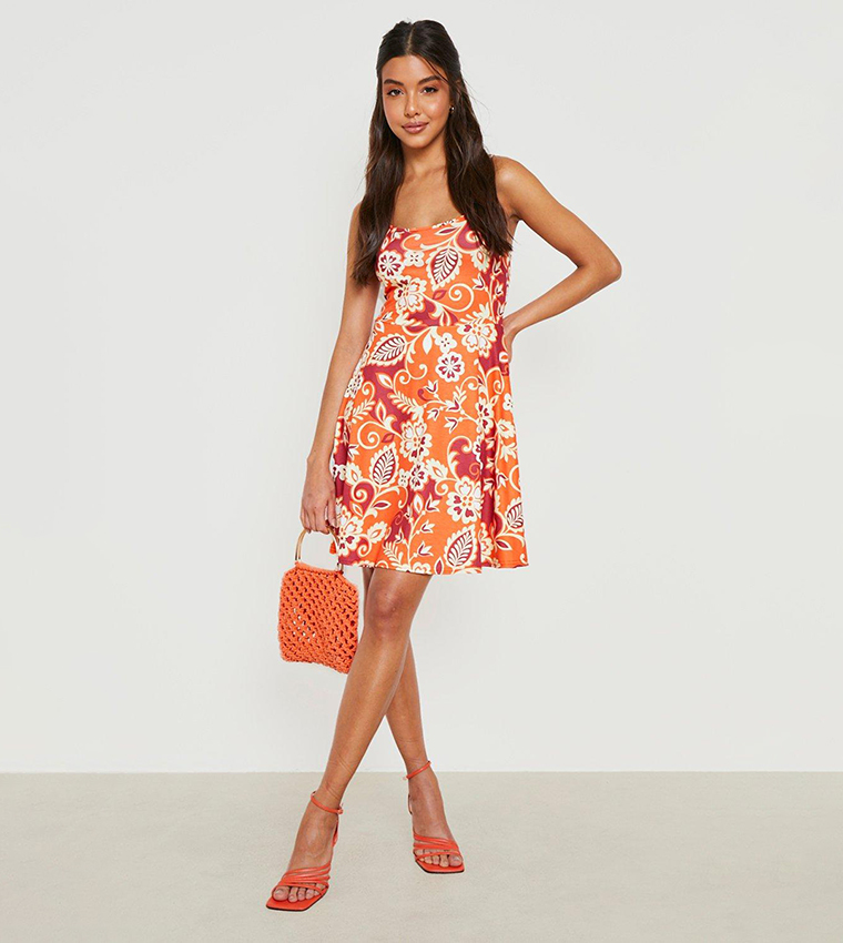 Buy Boohoo Floral Print Strappy Slip Dress In Orange 6thStreet UAE