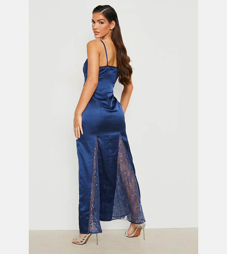 Satin Lace Mix Godet Maxi Dress