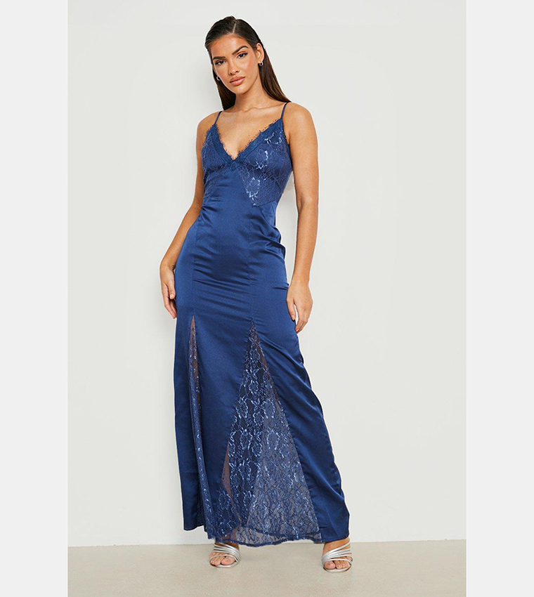 Satin Lace Mix Godet Maxi Dress
