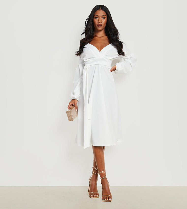 knee length dresses for ladies Solana Off Shoulder Midi Dress - Blue