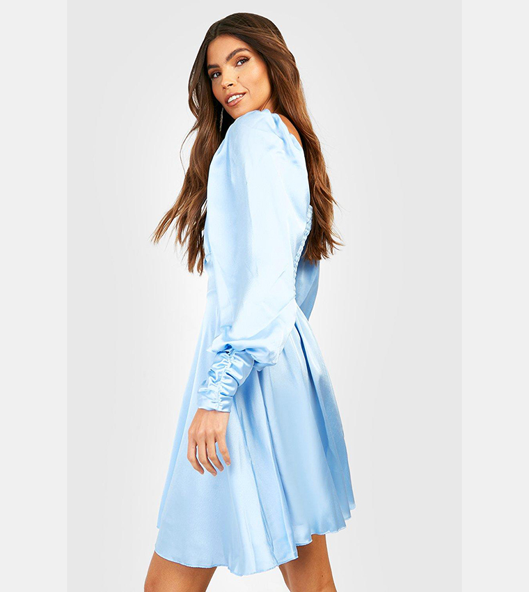 dusty blue skater dress Crinkled Chiffon Dress (Women)