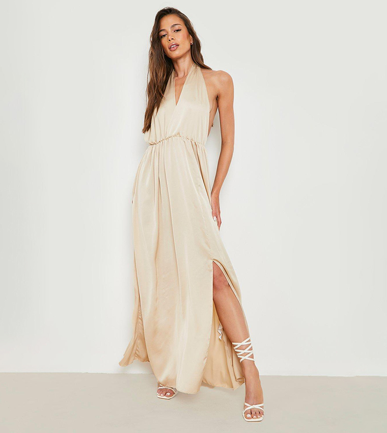 short beige dress Champagne Satin Cami Wrap Midi Dress | Bridesmaids main image 0