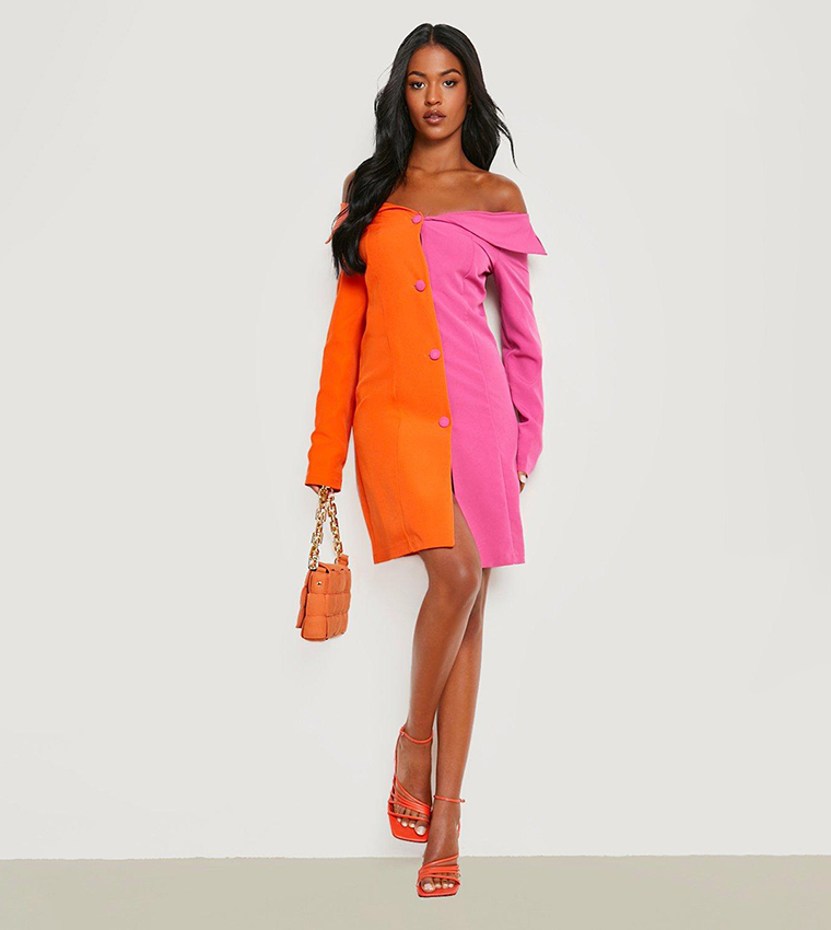 boohoo pink and orange dress Orange And Pink Dresses