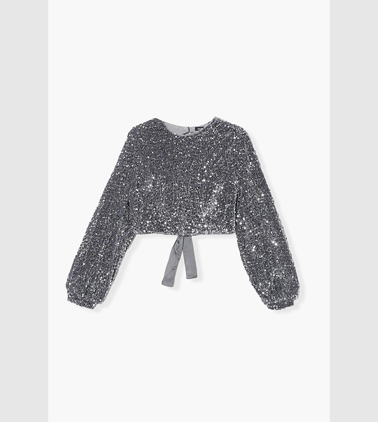 Tie Back Sequin Crop Top