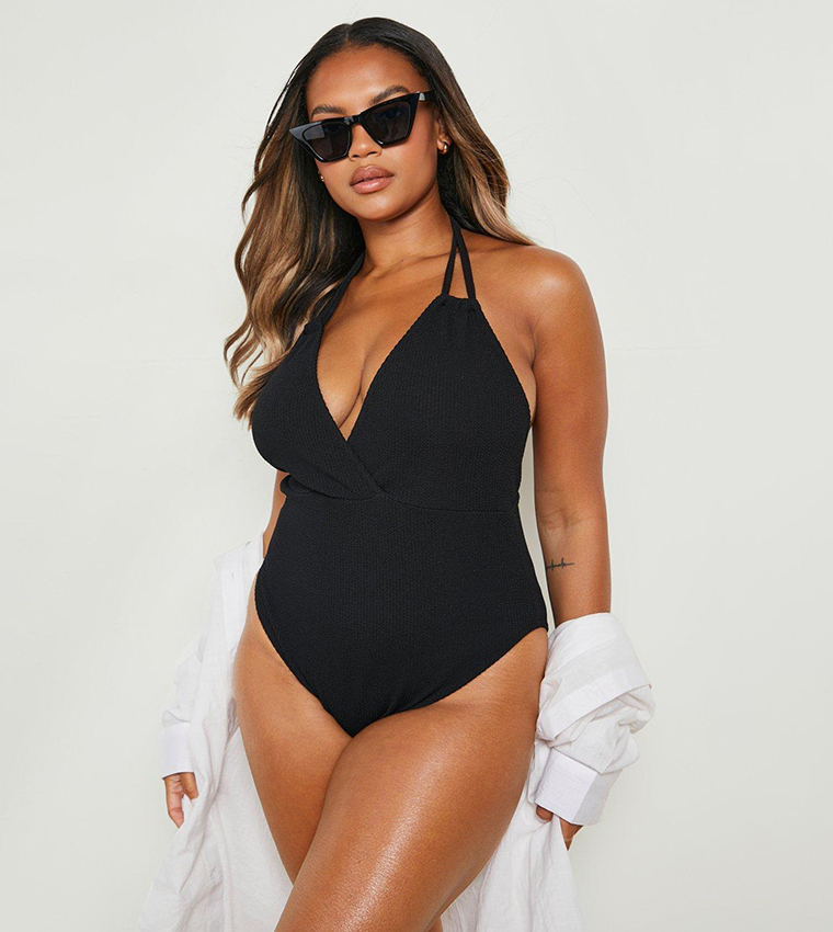 Buy Boohoo Crinkle Wrap Front Swimsuit In Black 6thStreet Oman